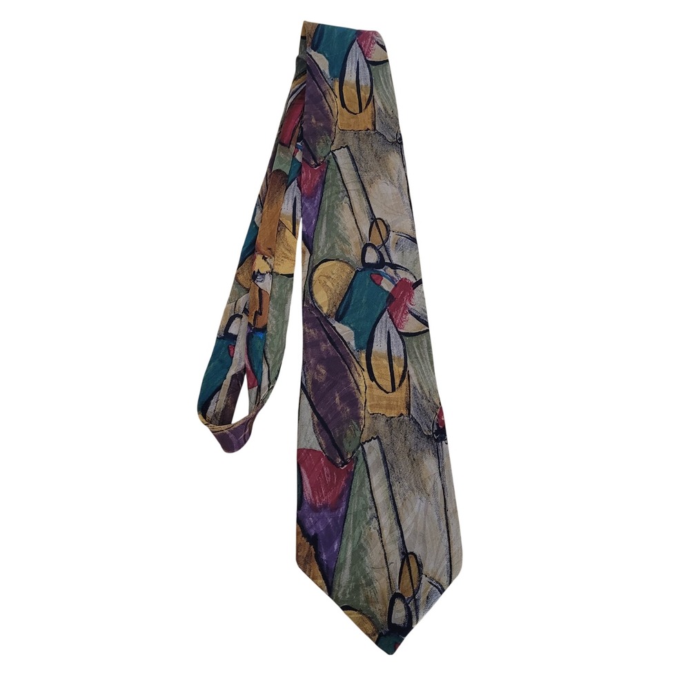 Bellini Silk Tie Abstract Art‎ Pattern Wide 4 " Multicolor Mens Necktie